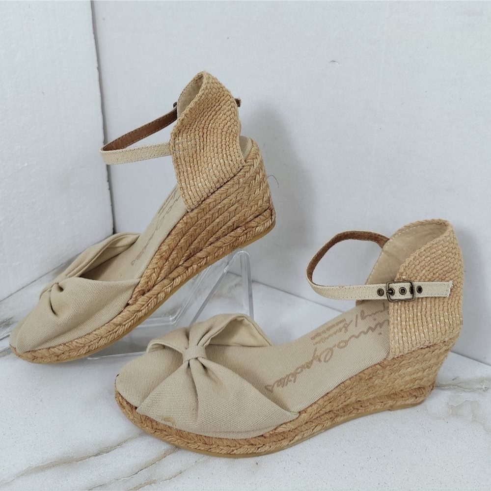 Gaimo Beige Bow Detail Ankle Strap Wedge Espadrilles Sandals, Sz 8.5